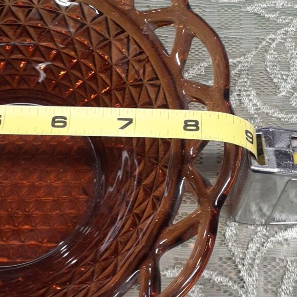 Imperial glass amber lace edge diamond point round serving bowl - Picture 3 of 6
